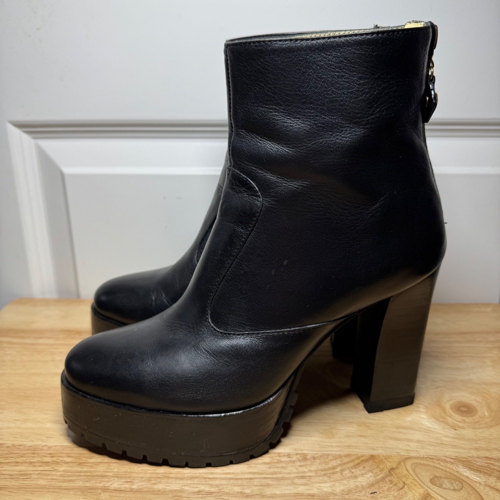 Nora Lozza Black Leather Platform Lug Sole Ankle Boots 5445 Size 37
